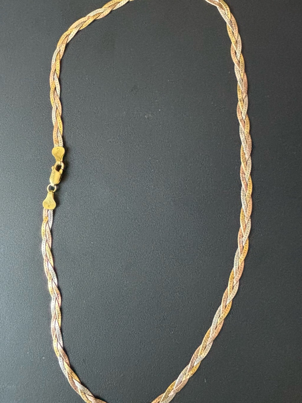 Tri-Tone Braided Rope Necklace Italian Sterling - Gold, Rose, Silver